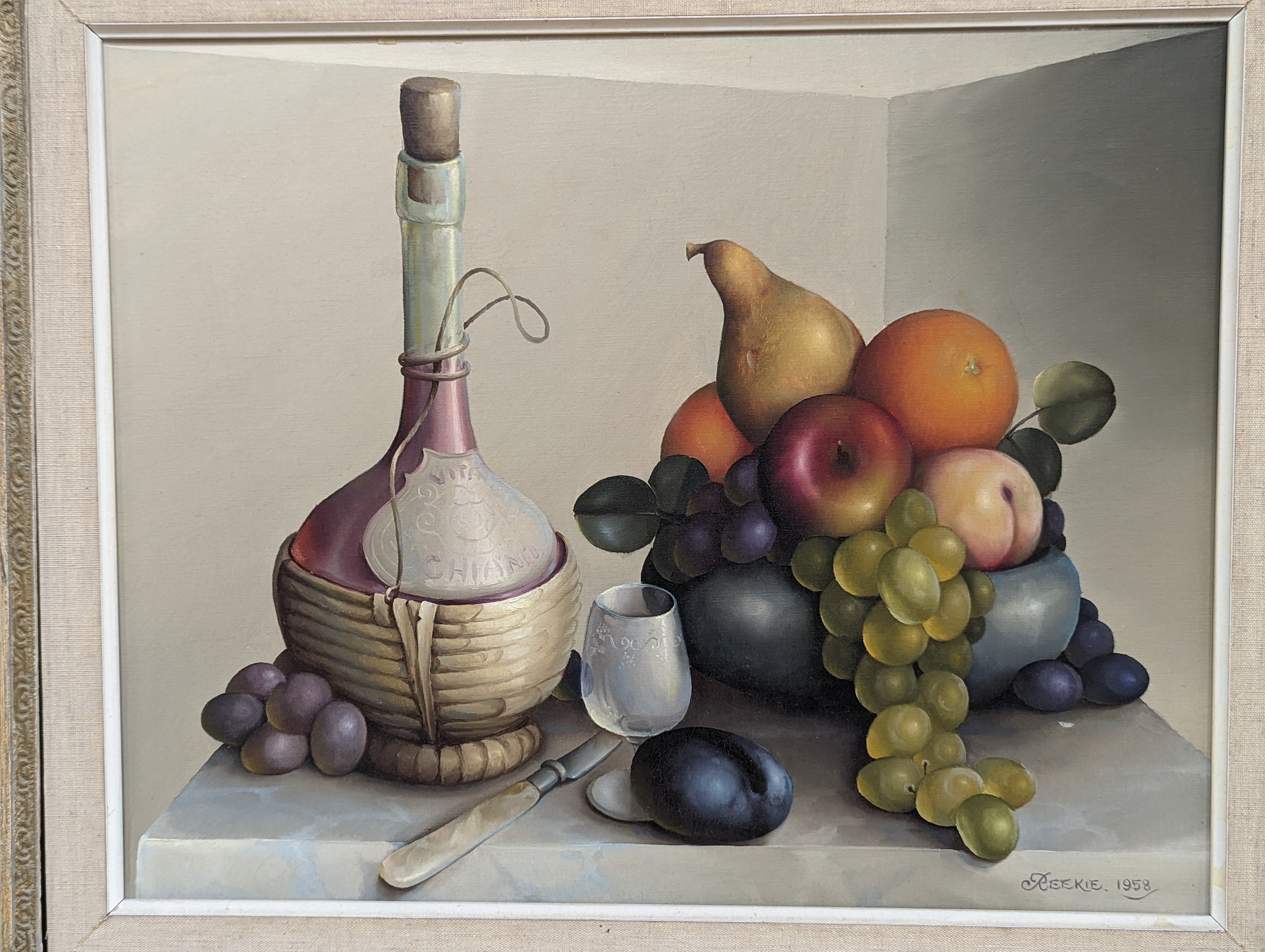 William Maxwell Reekie (1869-1948), three oils on canvas, Still lifes of flowers and fruit, signed and dated c.1960, largest 45 x 55cm